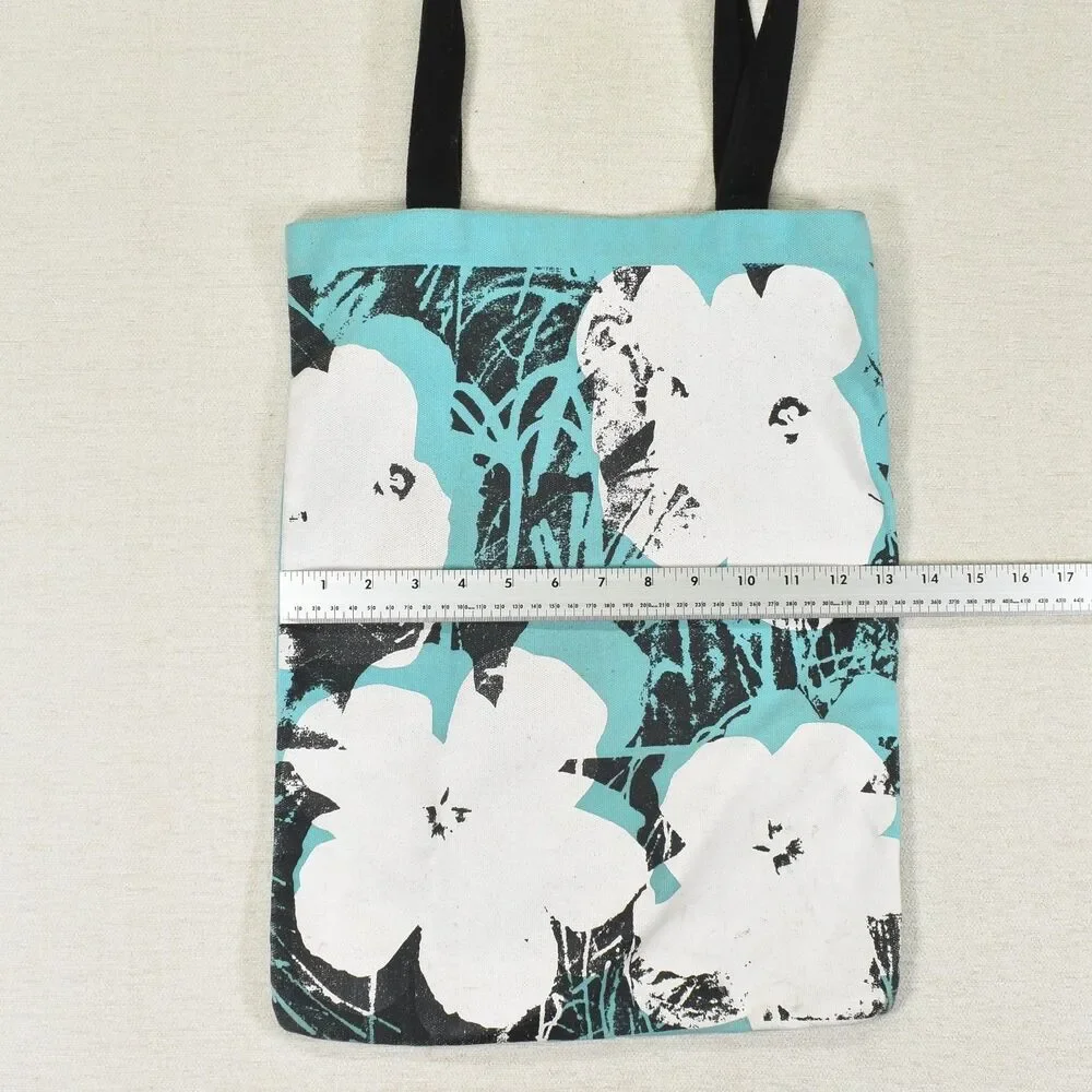 Andy Warhol Flowers Canvas Tote Bag Aqua Teal Blue Art Is What You Can Get Away